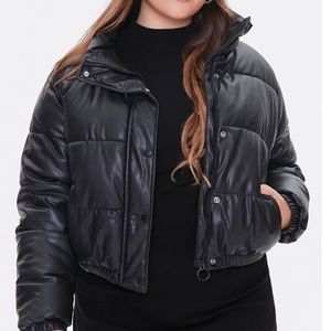 NWT- Plus Size Faux Leather Puffer Jacket